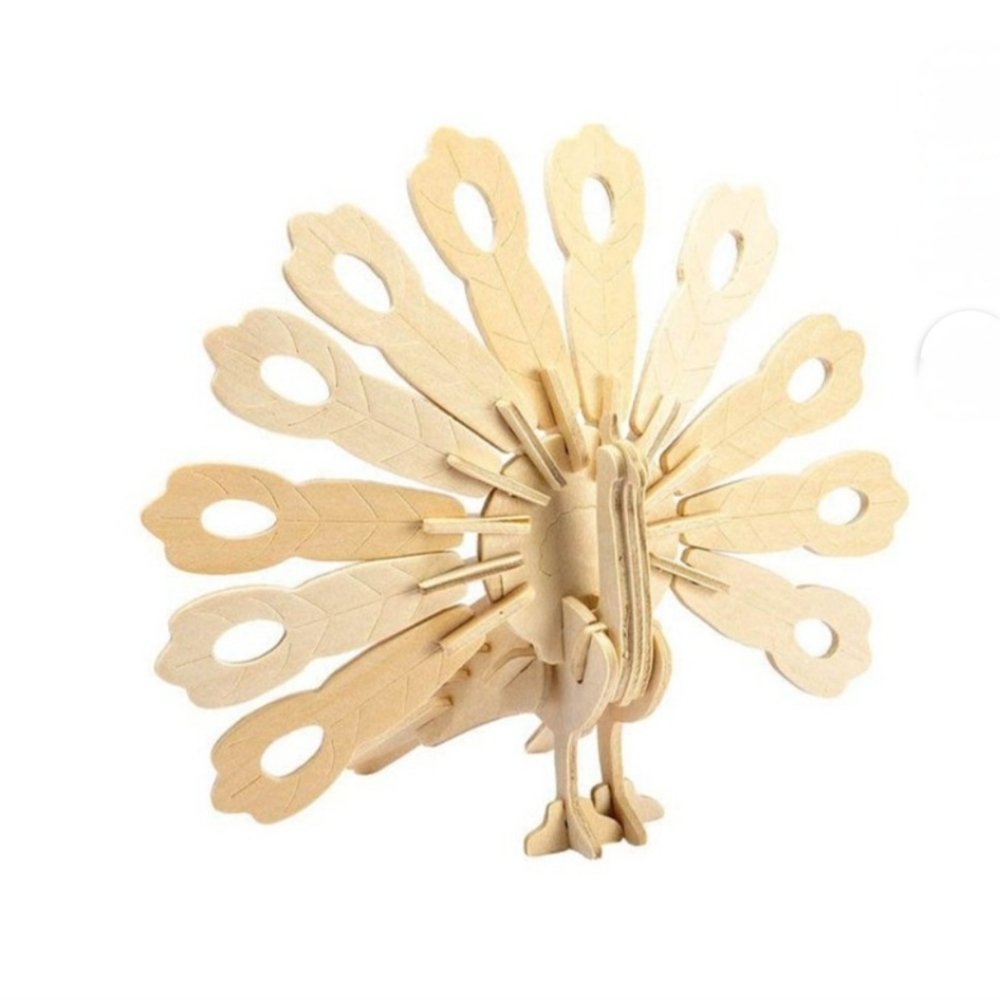 NWT Robotime Rowood 3D Wooden Peacock Puzzle Kit 40 Pc DIY Natural Wood Model